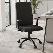Evander Leather Office Chair in Aluminum with Adjustable Height and Swivel Black Office Chair Leisuremod
