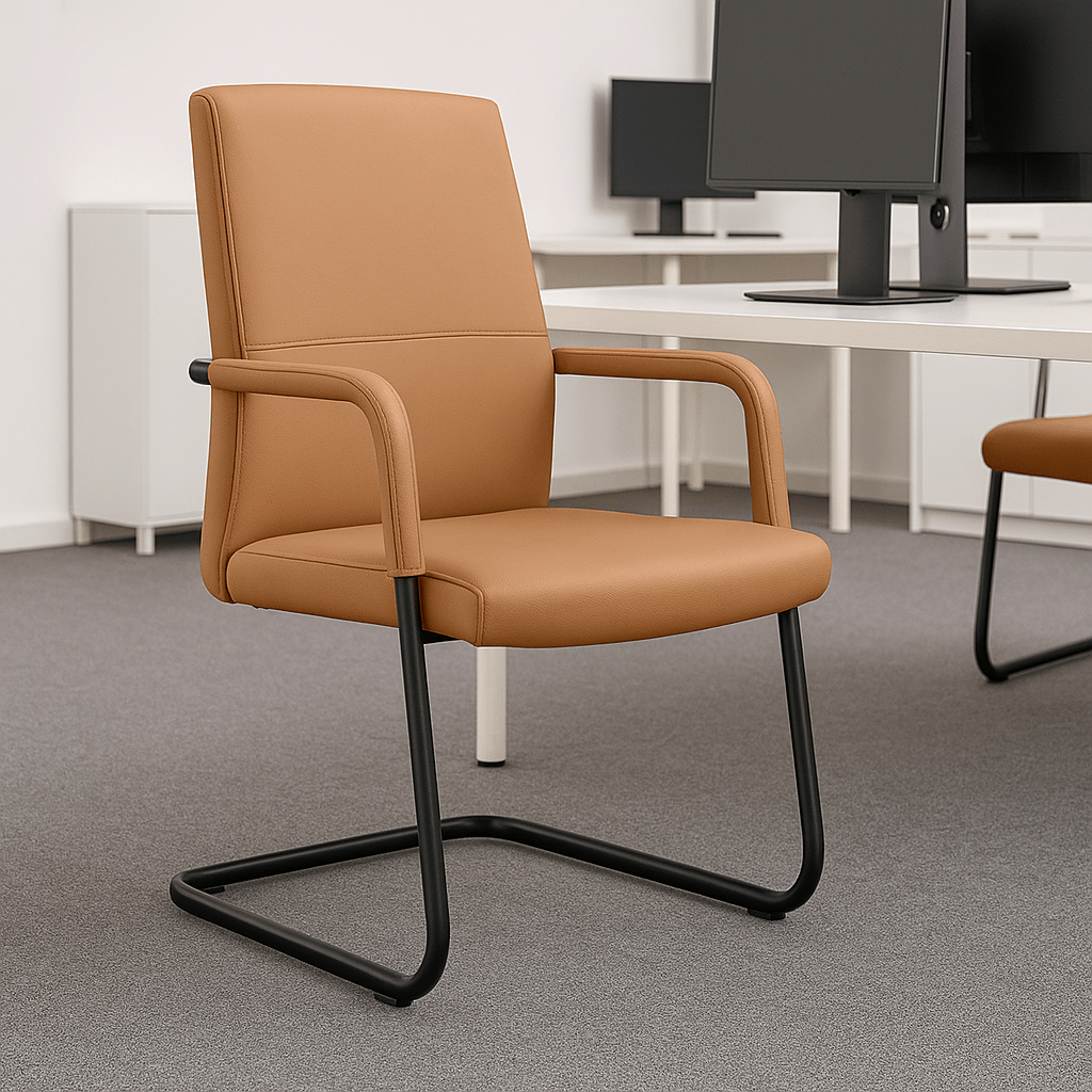Evander Leather Office Chair With Aluminum Frame Acorn Brown Office Chair Leisuremod
