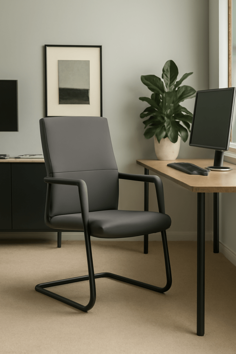 Evander Leather Office Chair With Aluminum Frame Grey Office Chair Leisuremod