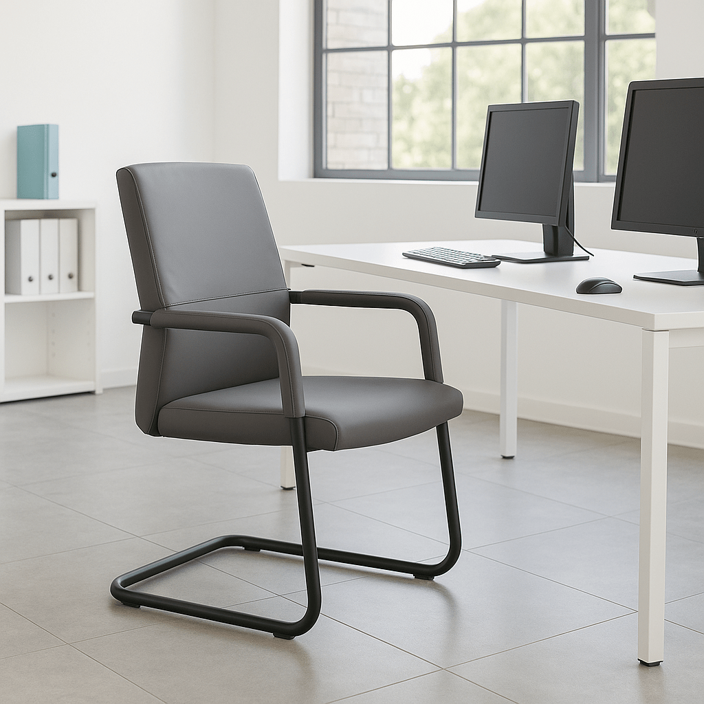Evander Leather Office Chair With Aluminum Frame Grey Office Chair Leisuremod