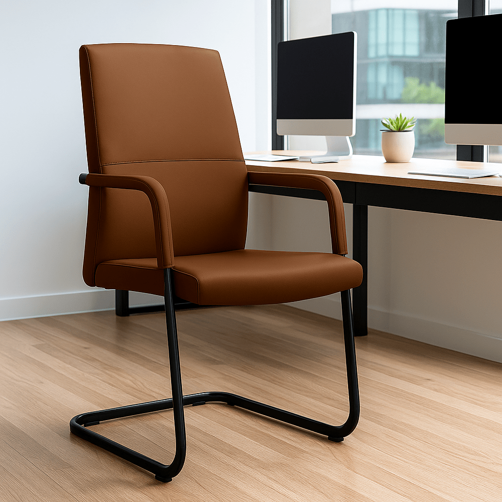 Evander Leather Office Chair With Aluminum Frame Dark Brown Office Chair Leisuremod