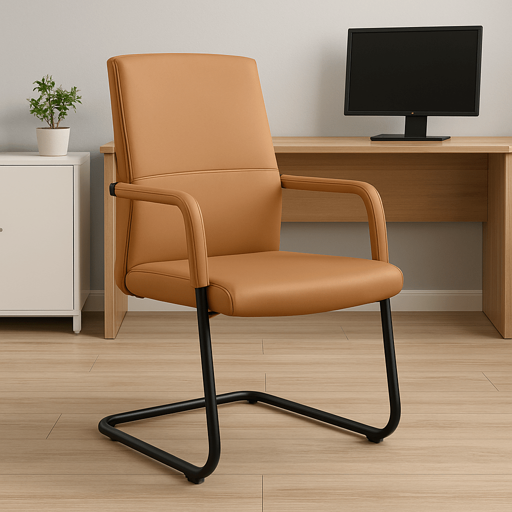 Evander Leather Office Chair With Aluminum Frame Acorn Brown Office Chair Leisuremod