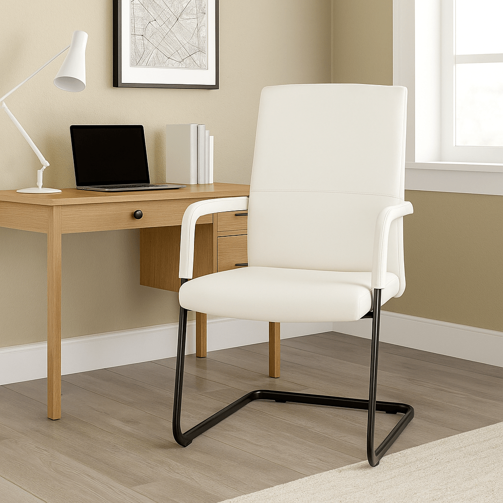 Evander Leather Office Chair With Aluminum Frame White Office Chair Leisuremod