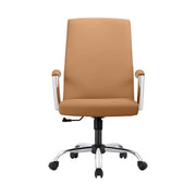 Evander Modern Swivel Office Chair in Leather with Adjustable Height and Silver Frame Acorn Brown Office Chair Leisuremod