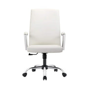 Evander Modern Swivel Office Chair in Leather with Adjustable Height and Silver Frame White Office Chair Leisuremod