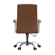 Evander Modern Swivel Office Chair in Leather with Adjustable Height and Silver Frame Dark Brown Office Chair Leisuremod