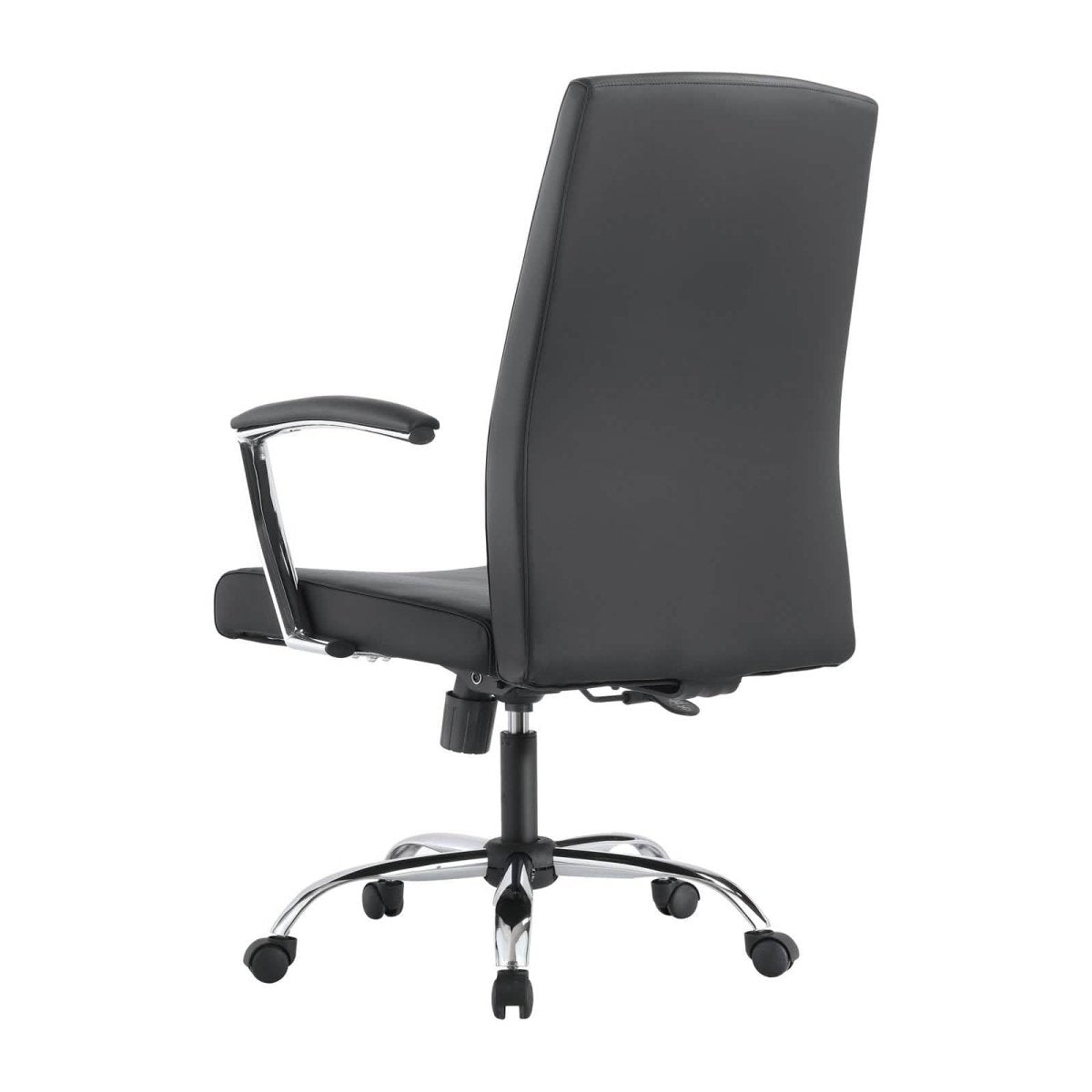 Evander Modern Swivel Office Chair in Leather with Adjustable Height and Silver Frame Black Office Chair Leisuremod