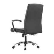 Evander Modern Swivel Office Chair in Leather with Adjustable Height and Silver Frame Black Office Chair Leisuremod