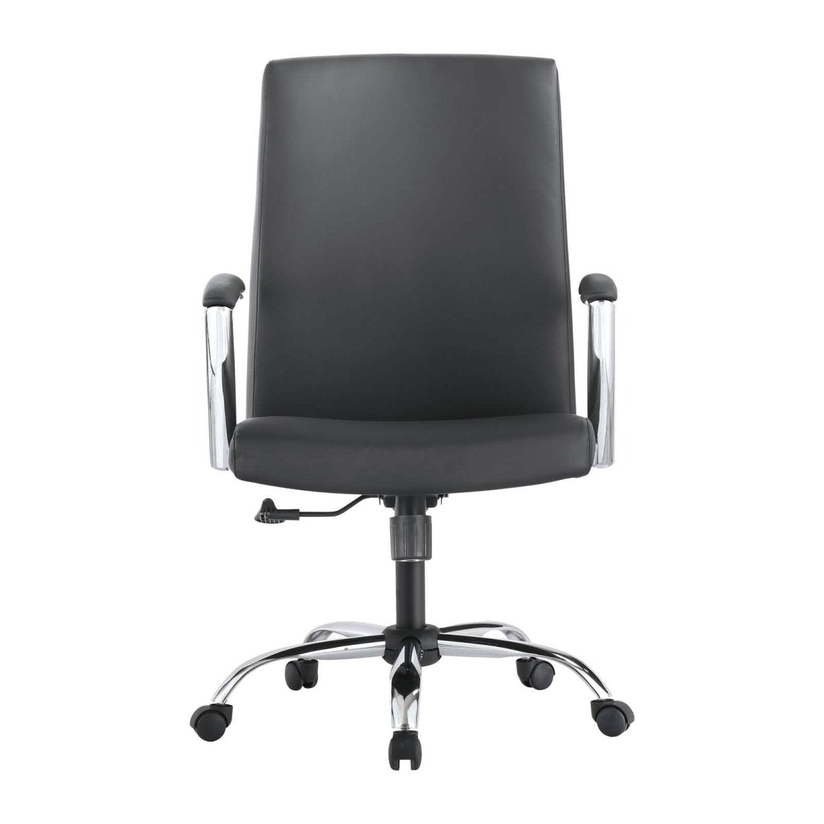Evander Modern Swivel Office Chair in Leather with Adjustable Height and Silver Frame Black Office Chair Leisuremod