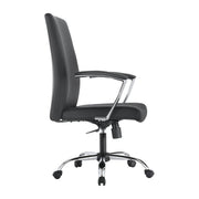 Evander Modern Swivel Office Chair in Leather with Adjustable Height and Silver Frame Black Office Chair Leisuremod