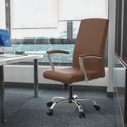 Evander Modern Swivel Office Chair in Leather with Adjustable Height and Silver Frame Dark Brown Office Chair Leisuremod