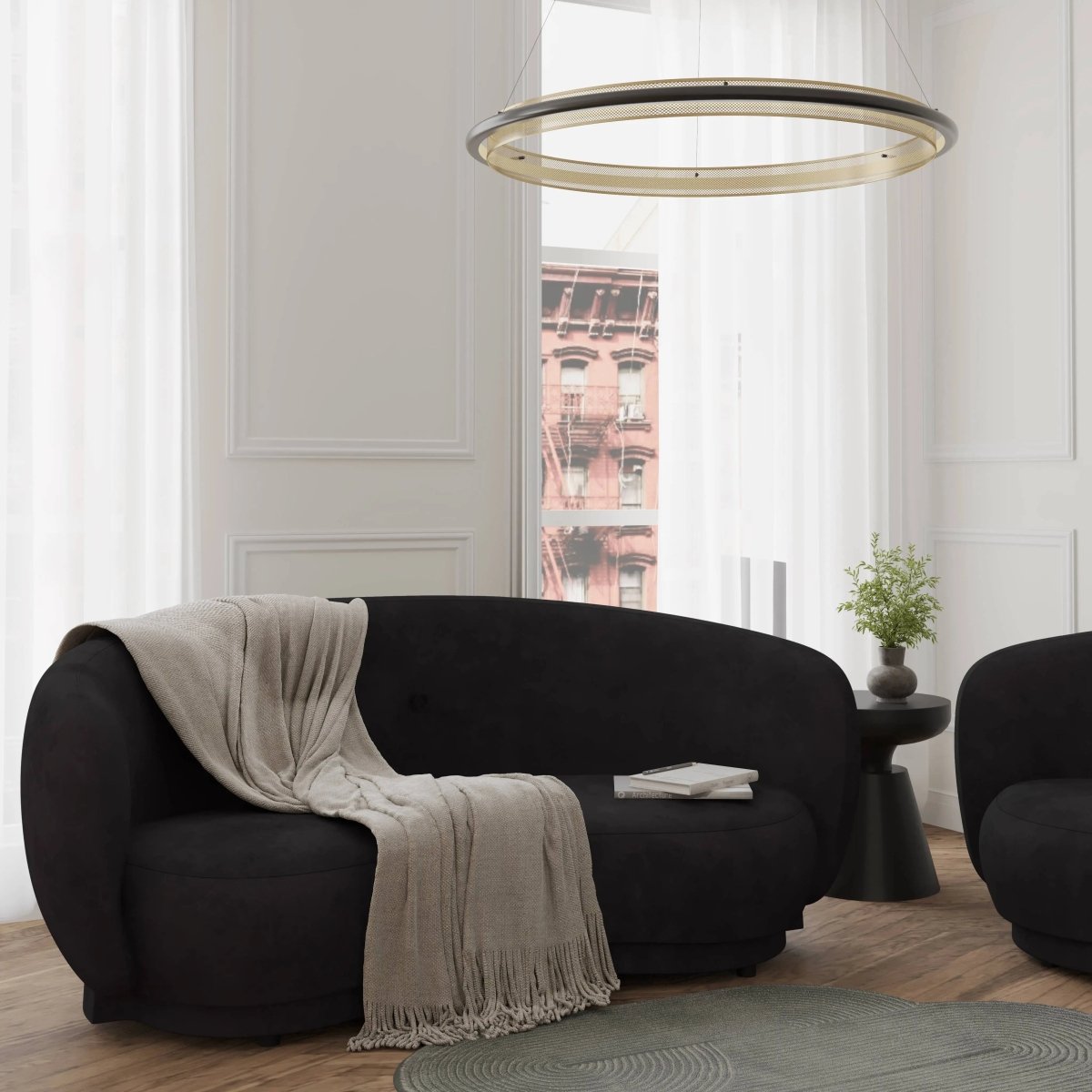 Faze 3-Seater Velvet Sofa with Curved Backrest and Pine Wood Base Beige Sofa Leisuremod