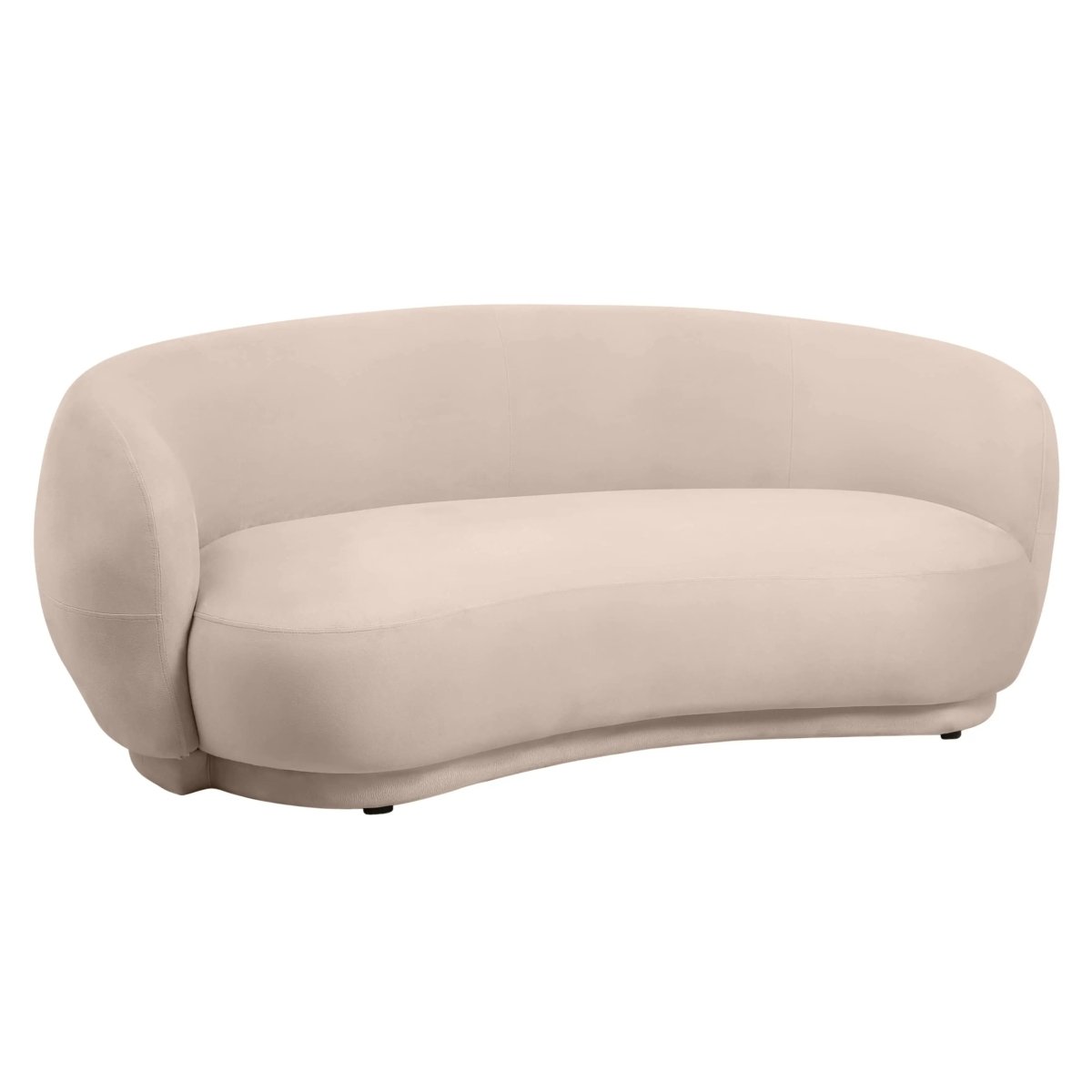 Faze 3-Seater Velvet Sofa with Curved Backrest and Pine Wood Base Beige Sofa Leisuremod