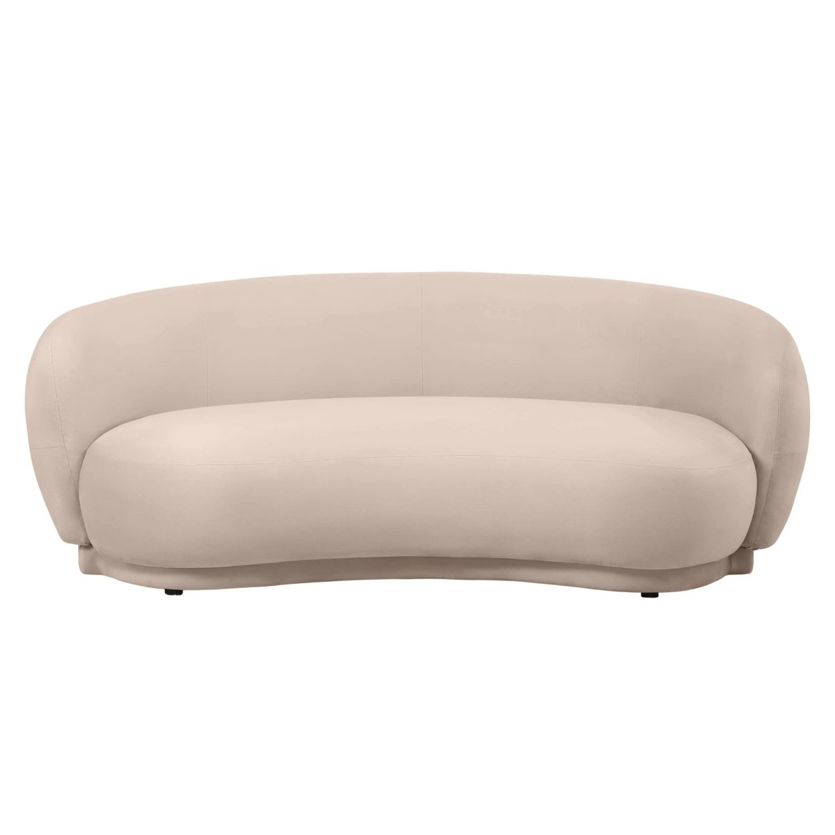 Faze 3-Seater Velvet Sofa with Curved Backrest and Pine Wood Base Beige Sofa Leisuremod