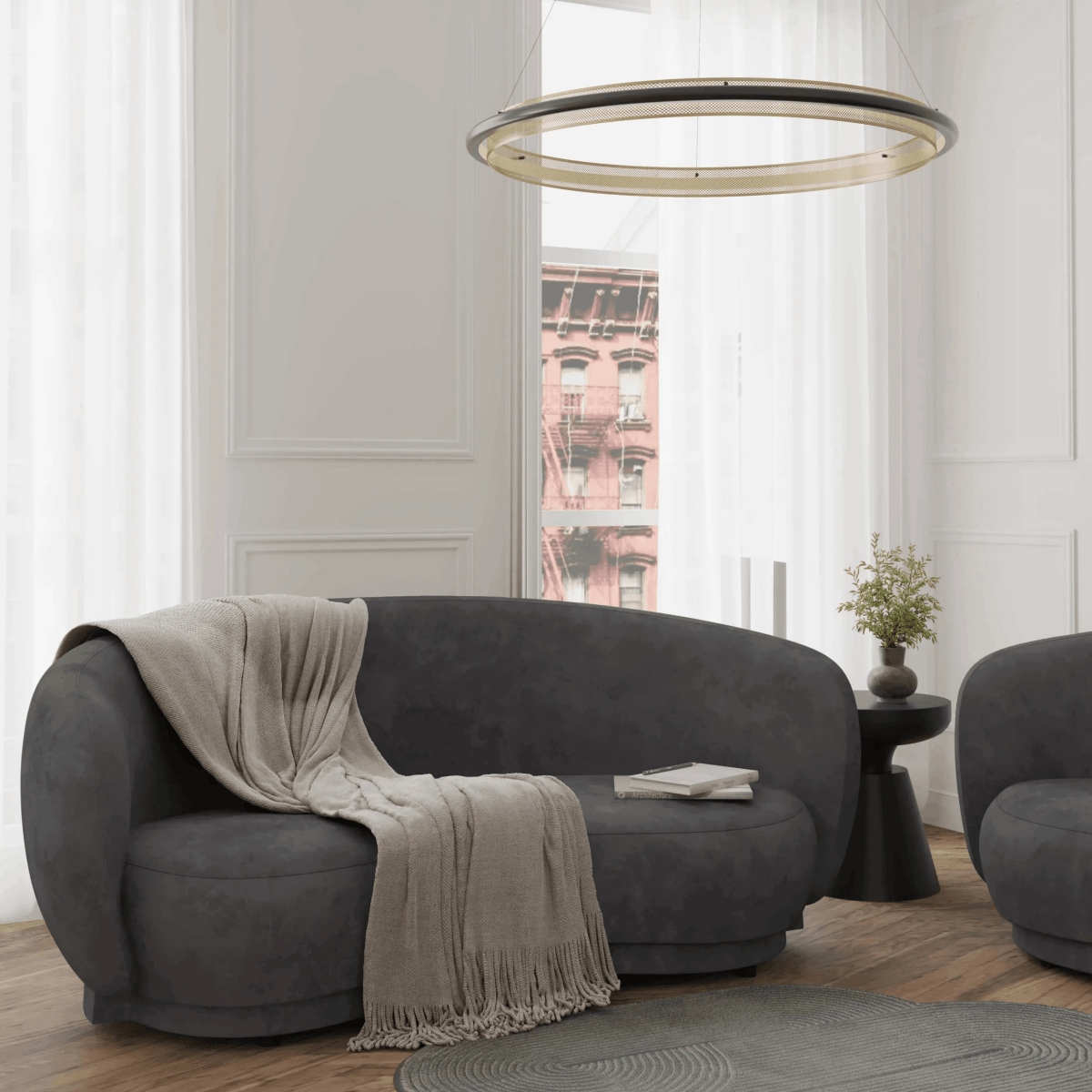 Faze 3-Seater Velvet Sofa with Curved Backrest and Pine Wood Base Light Grey Sofa Leisuremod