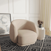 Faze Modern Barrel Accent Chair in Velvet with Wooden Base Beige CHAIR Leisuremod