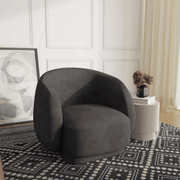 Faze Modern Barrel Accent Chair in Velvet with Wooden Base Light Grey CHAIR Leisuremod