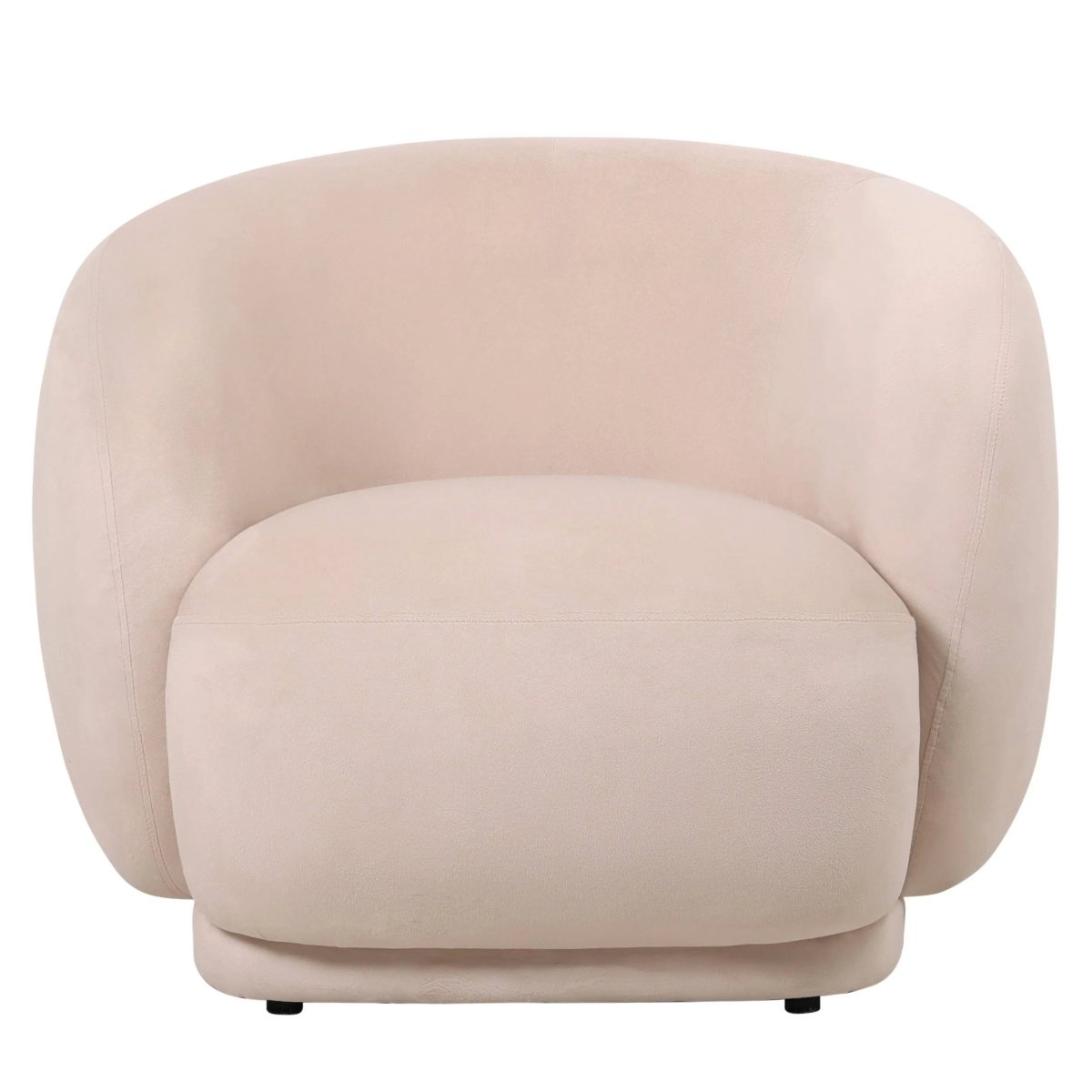 Faze Modern Barrel Accent Chair in Velvet with Wooden Base Beige CHAIR Leisuremod