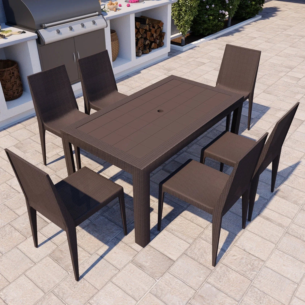 Mace Mid-Century 7-Piece Outdoor Dining Set - Elax Furniture