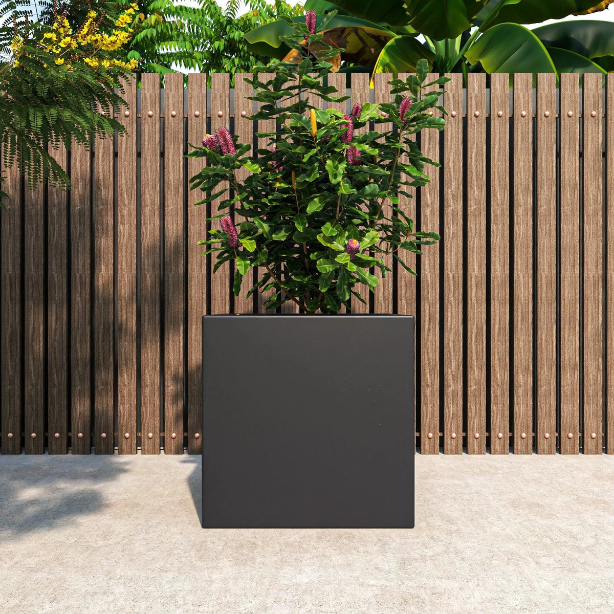 Fern Fiberstone and MGO Clay Mid-Century Modern Square Planter Pot for Indoor and Outdoor - Elax Furniture