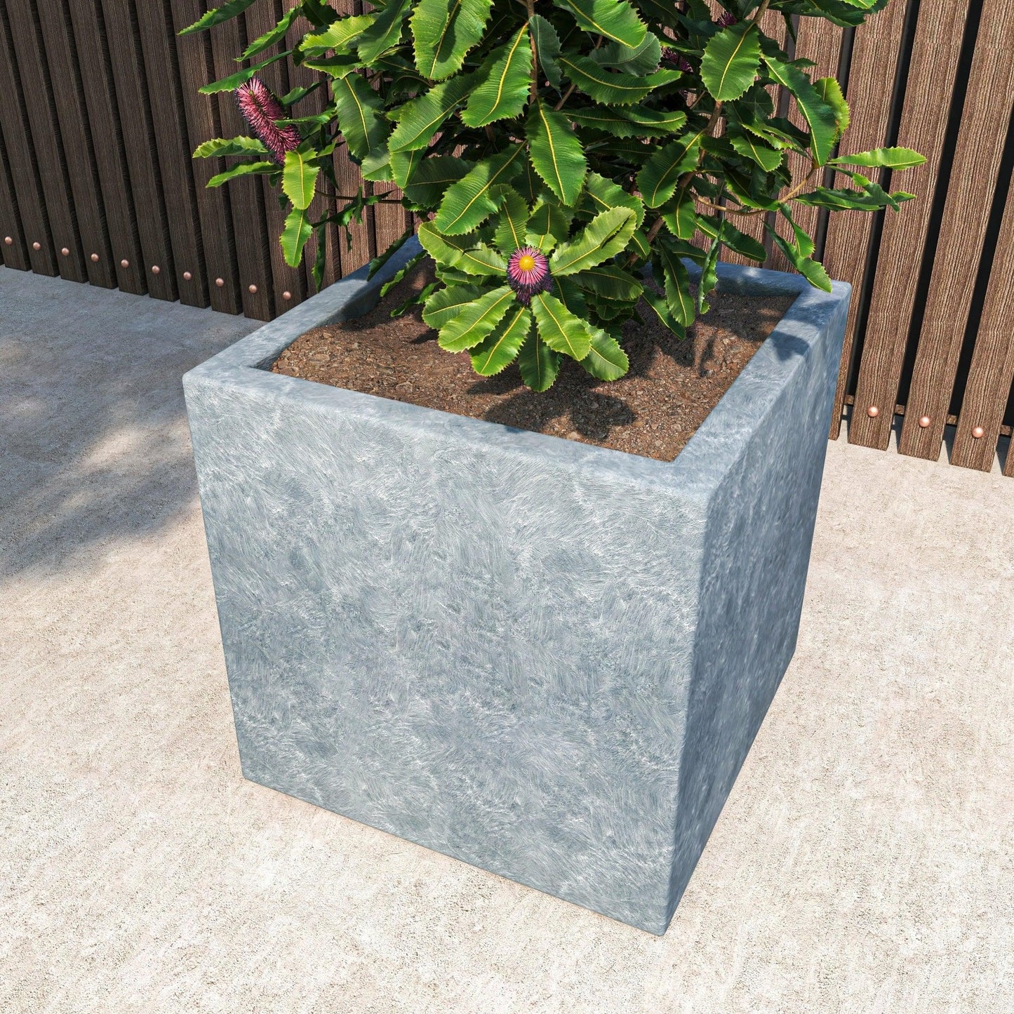 Fern Fiberstone and MGO Clay Mid-Century Modern Square Planter Pot for Indoor and Outdoor - Elax Furniture