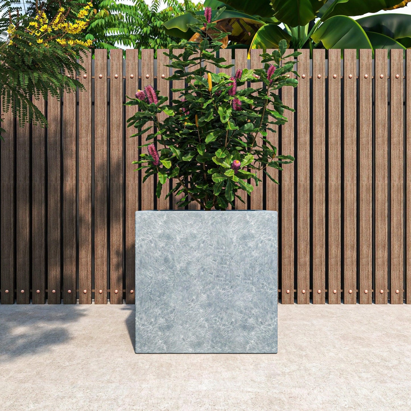Fern Fiberstone and MGO Clay Mid-Century Modern Square Planter Pot for Indoor and Outdoor - Elax Furniture