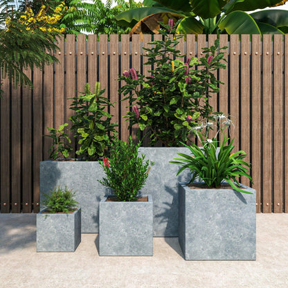 Fern 5-Piece Modern Fiberstone and MGO Clay Square Planter Set for Indoor and Outdoor - Elax Furniture