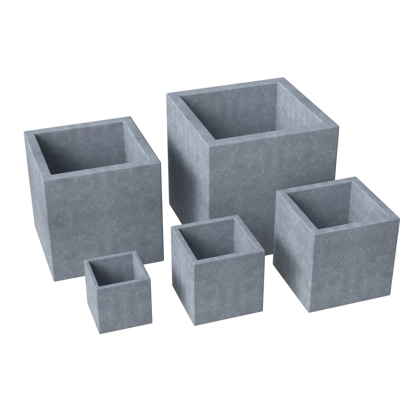 Fern 5-Piece Modern Fiberstone and MGO Clay Square Planter Set for Indoor and Outdoor - Elax Furniture