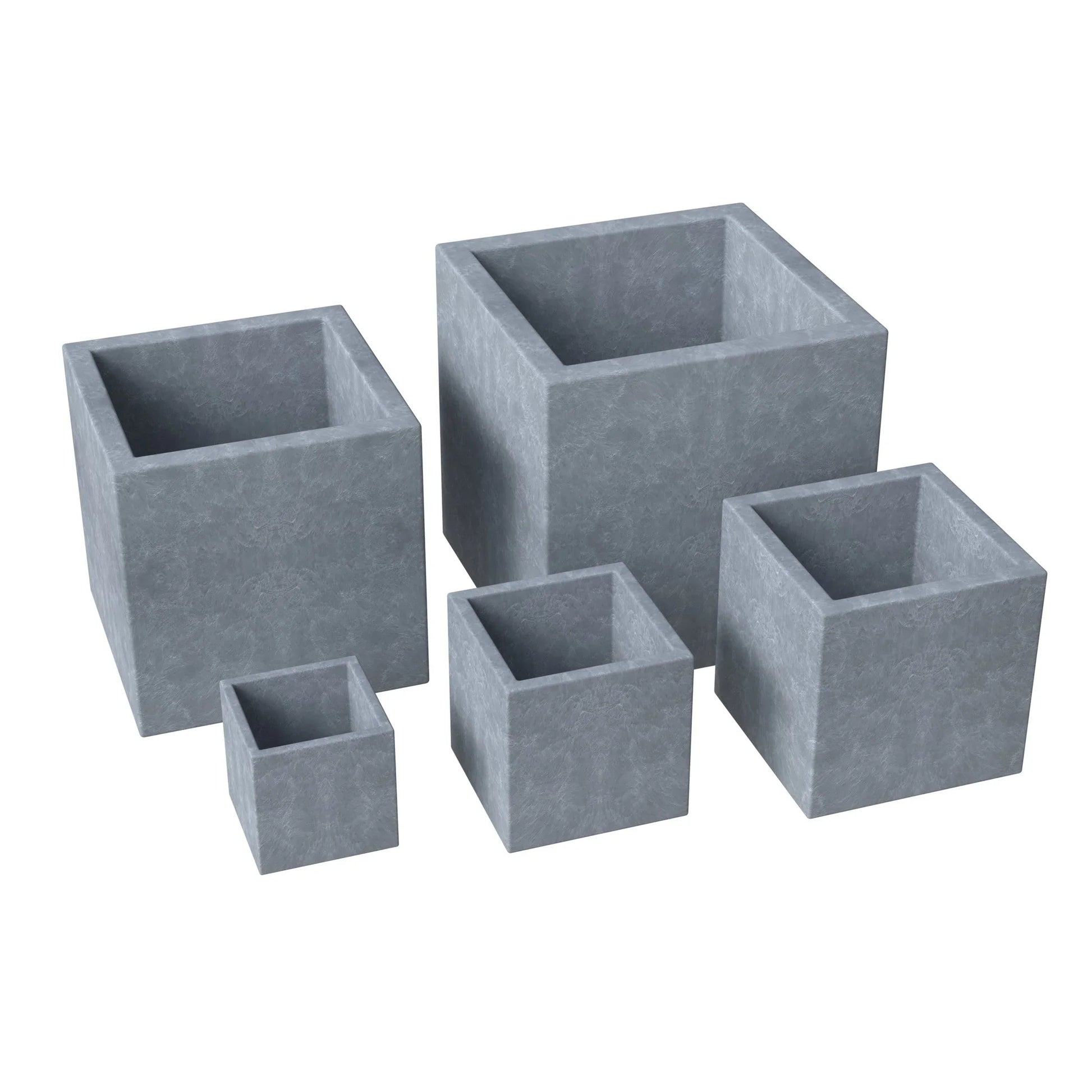 Fern 5-Piece Modern Fiberstone and MGO Clay Square Planter Set for Indoor and Outdoor - Elax Furniture