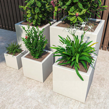Fern 5-Piece Modern Fiberstone and MGO Clay Square Planter Set for Indoor and Outdoor - Elax Furniture