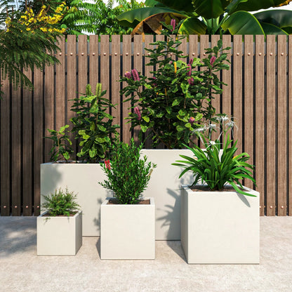 Fern 5-Piece Modern Fiberstone and MGO Clay Square Planter Set for Indoor and Outdoor - Elax Furniture