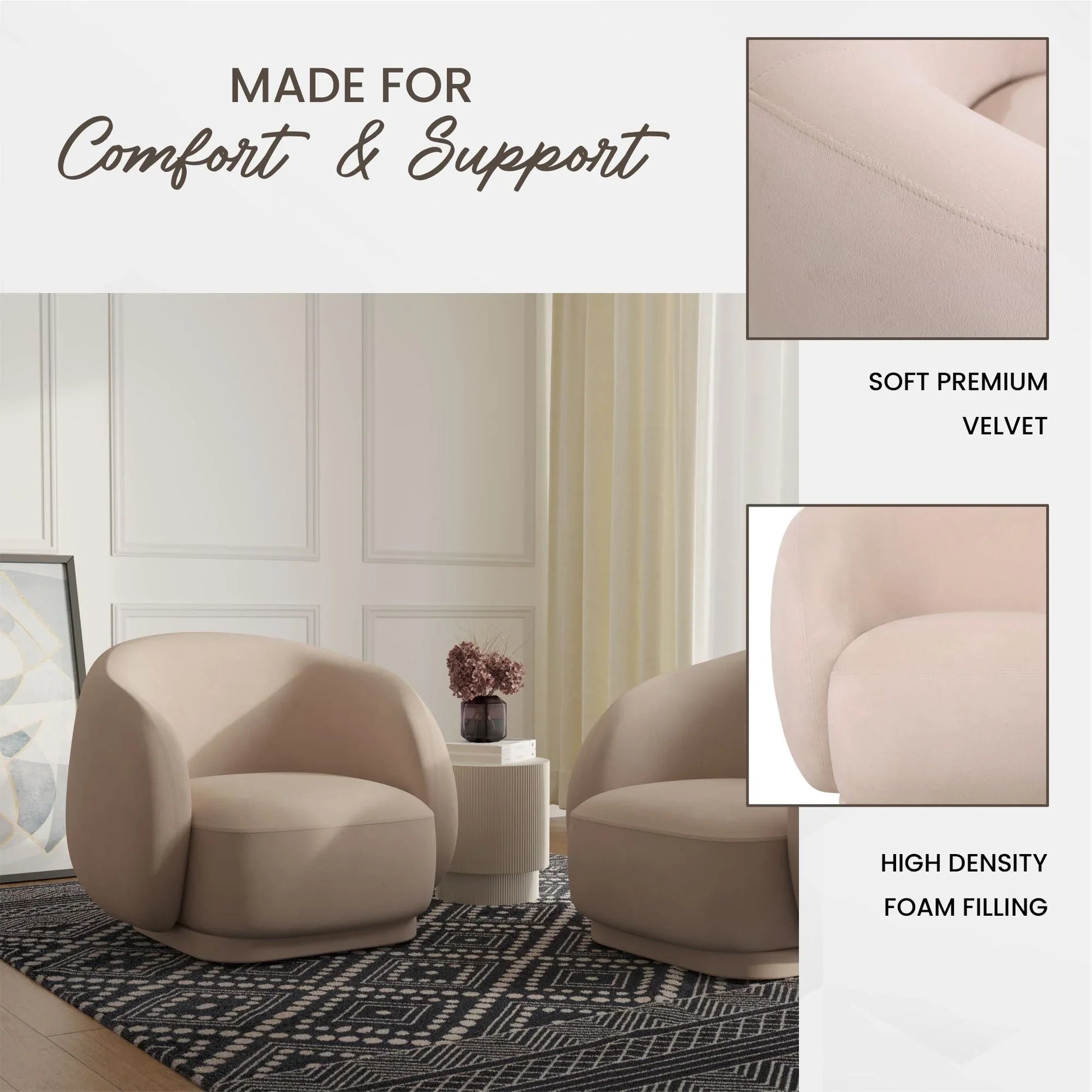 Faze Accent Chair Upholstered in Velvet Single-Seater Sofa Padded Seat and Back - Elax Furniture