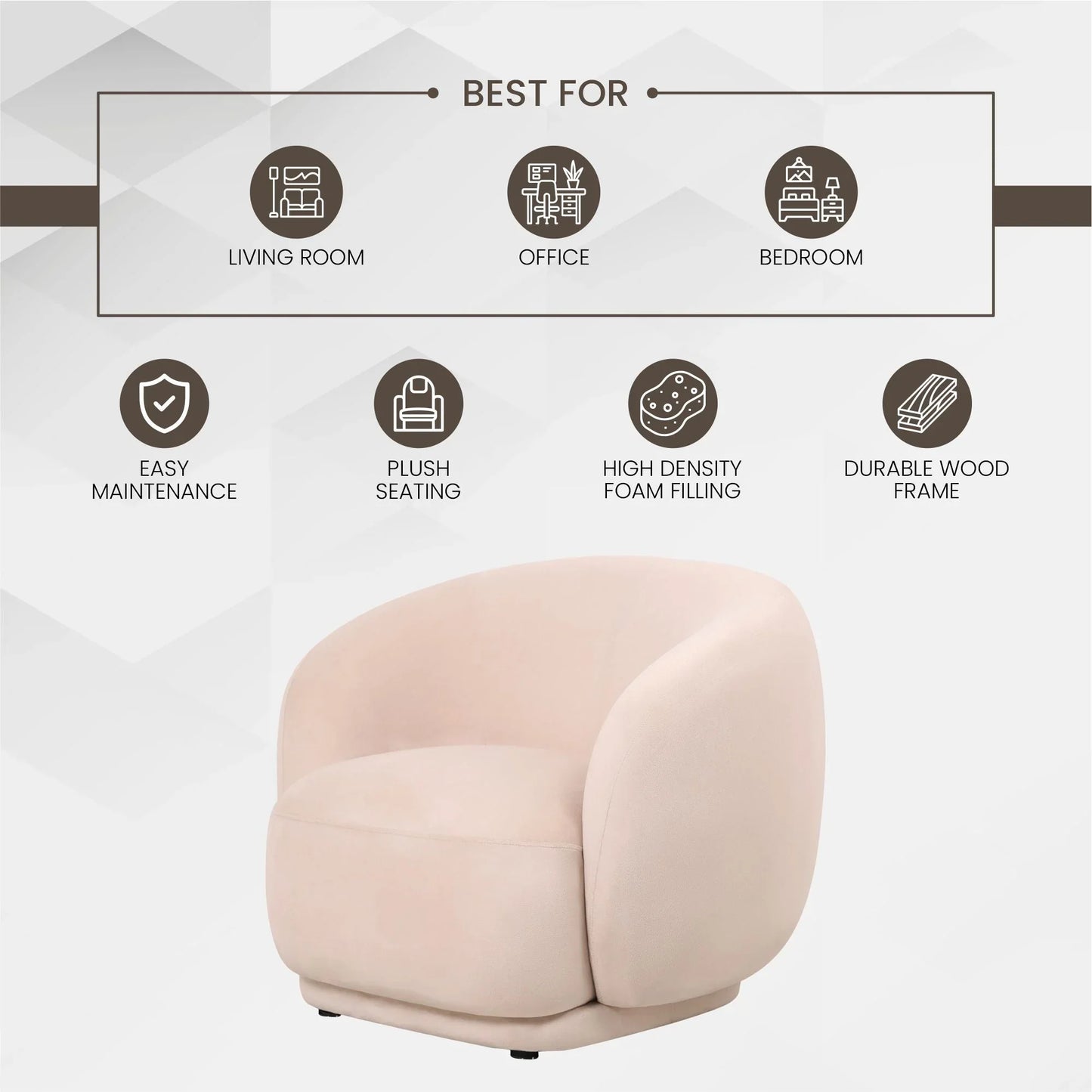 Faze Accent Chair Upholstered in Velvet Single-Seater Sofa Padded Seat and Back - Elax Furniture