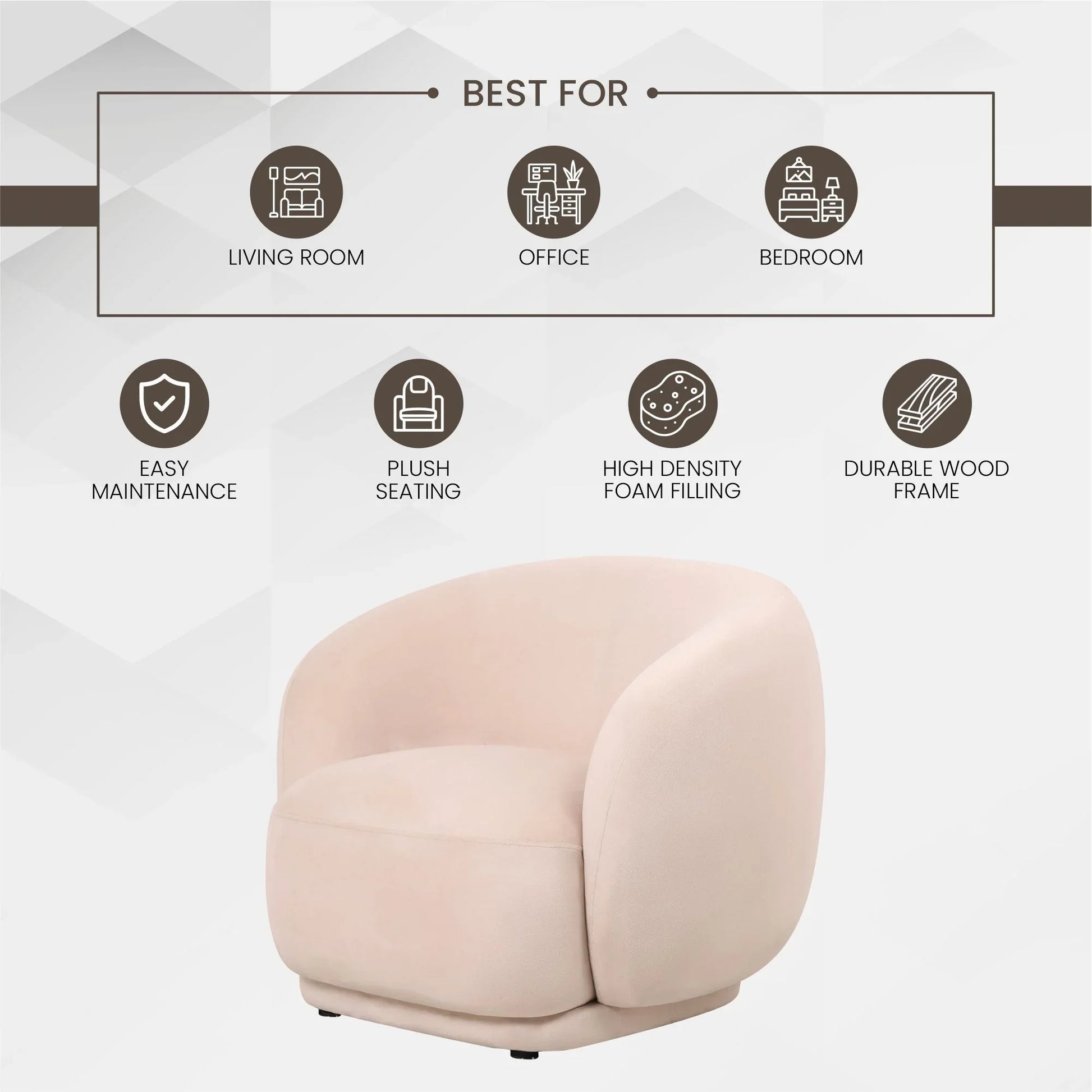 Faze Accent Chair Upholstered in Velvet Single-Seater Sofa Padded Seat and Back - Elax Furniture