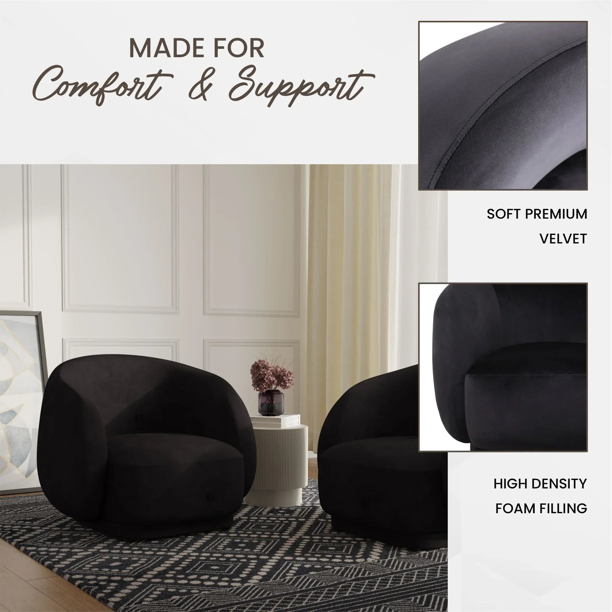 Faze Accent Chair Upholstered in Velvet Single-Seater Sofa Padded Seat and Back - Elax Furniture