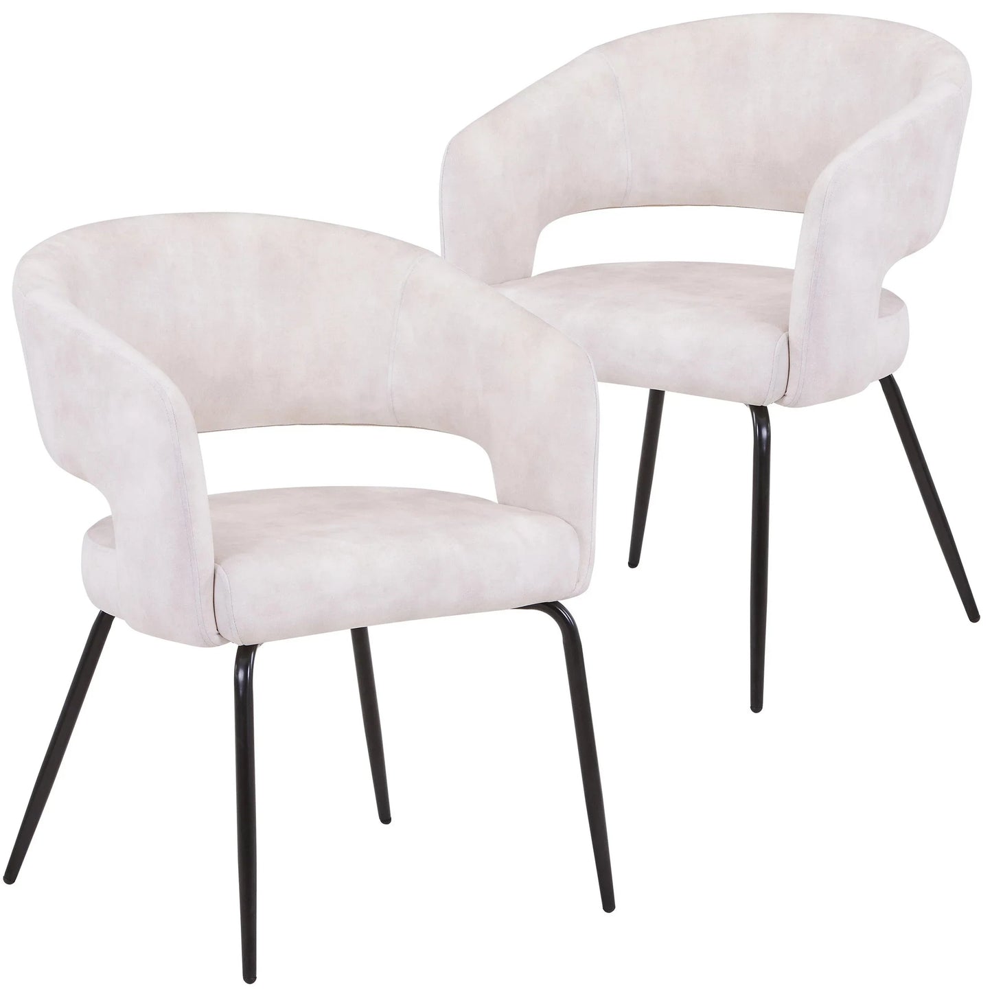 Gavin Dining Chair Upholstered in Leather/Velvet with Open Curved Backrest in Black Iron Set of 2 - Elax Furniture