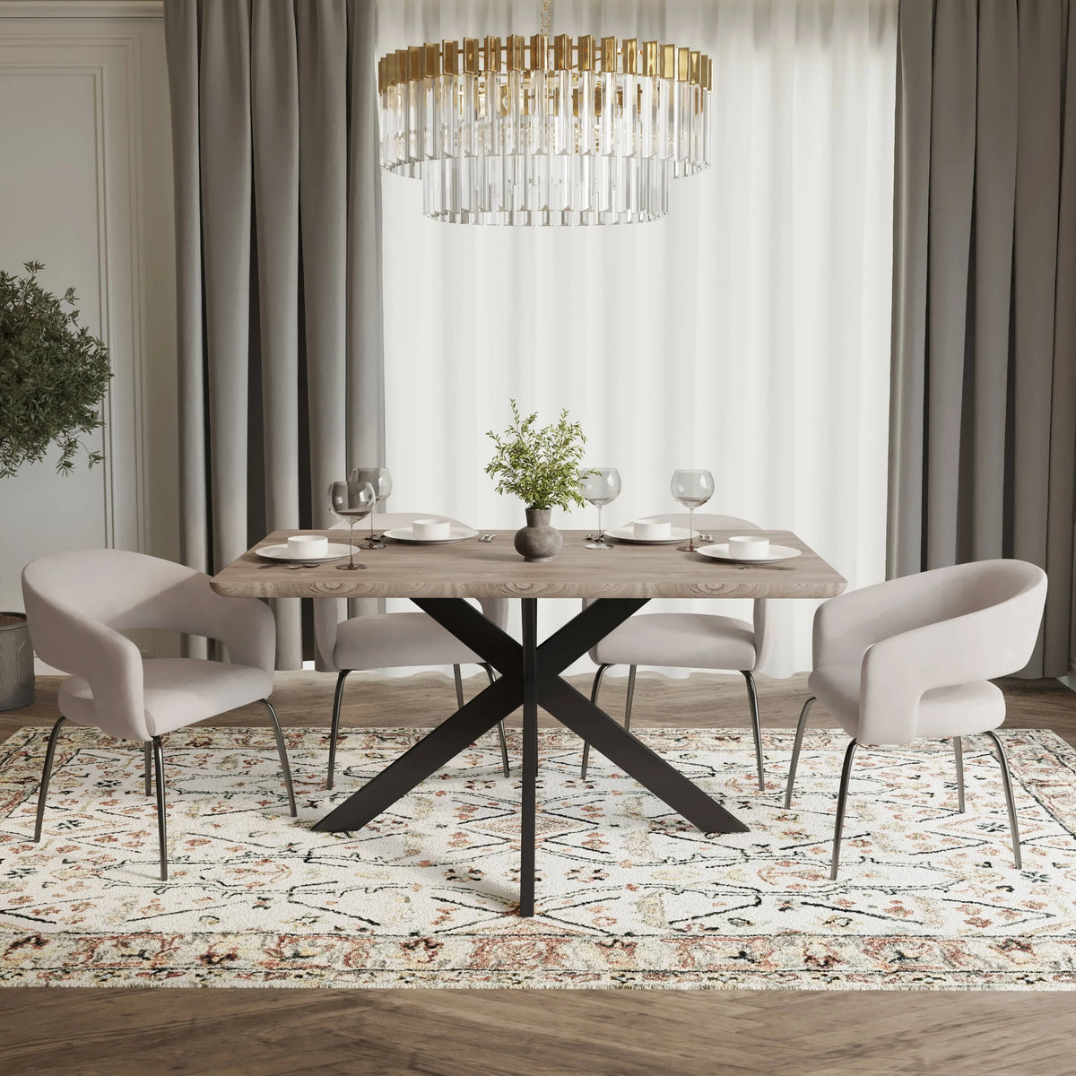 Ravenna 5-Piece Dining Set with Rectangular Dining Table in Maple and 6 Dining Chairs - Elax Furniture