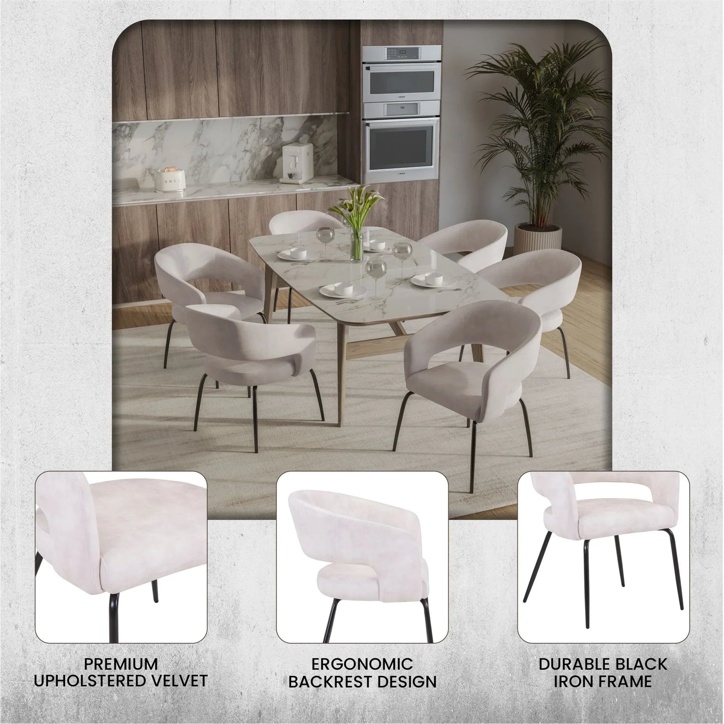 Gavin Dining Chair Upholstered in Leather/Velvet with Open Curved Backrest in Black Iron - Elax Furniture