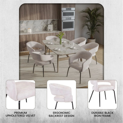 Gavin Dining Chair Upholstered in Leather/Velvet with Open Curved Backrest in Black Iron - Elax Furniture