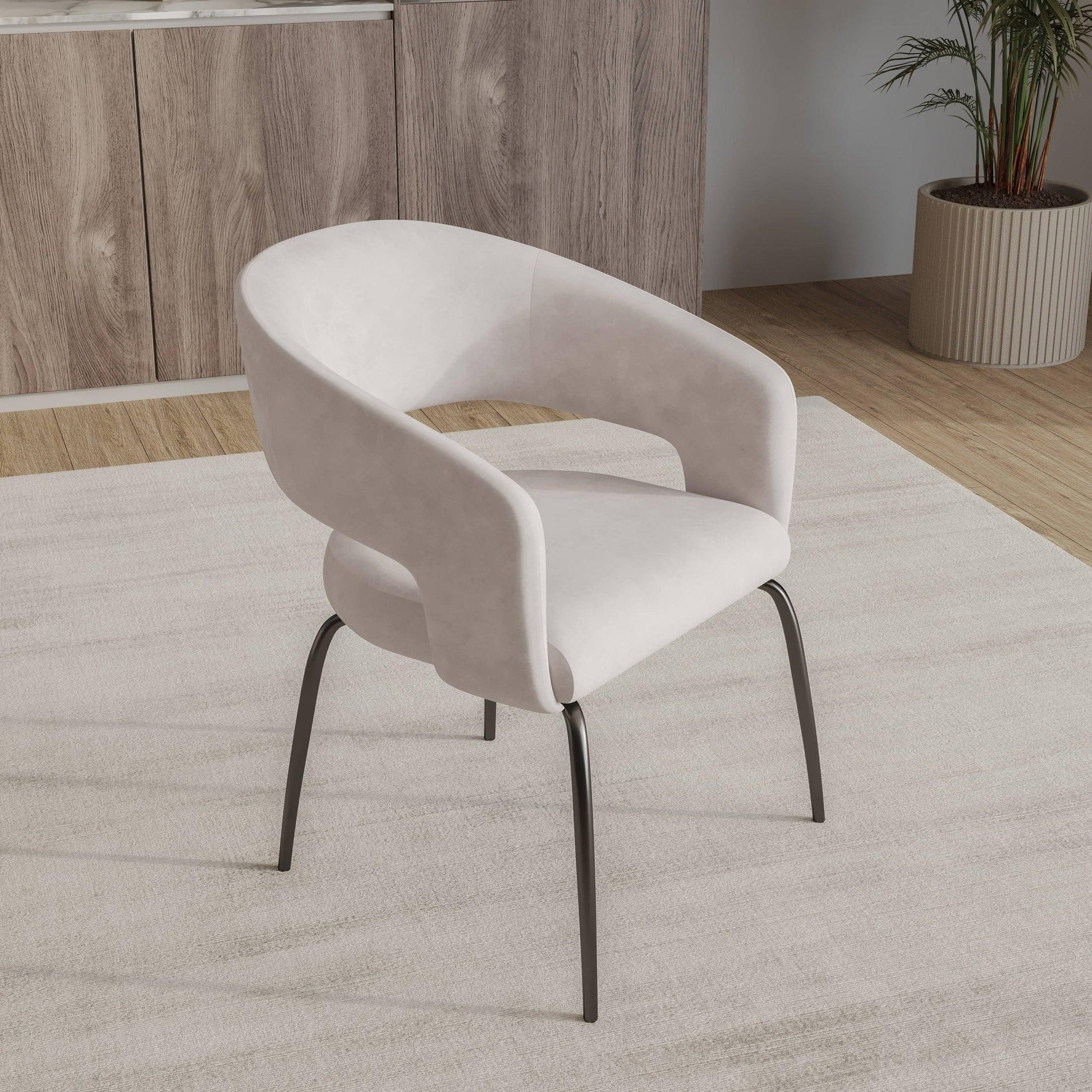 Gavin Dining Chair Upholstered in Leather/Velvet with Open Curved Backrest in Black Iron - Elax Furniture