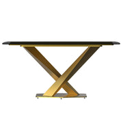 Voren 7-Piece Dining Set with Rectangular Glass Dining Table Gold Base and 6 Velvet/Leather Dining Chairs with Iron Base - Elax Furniture