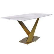 Voren 7-Piece Dining Set with Rectangular Sintered Stone Dining Table Gold Base and 6 Velvet Dining Chairs with Iron Base - Elax Furniture