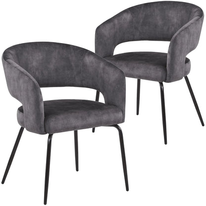 Gavin Dining Chair Upholstered in Leather/Velvet with Open Curved Backrest in Black Iron Set of 2 - Elax Furniture
