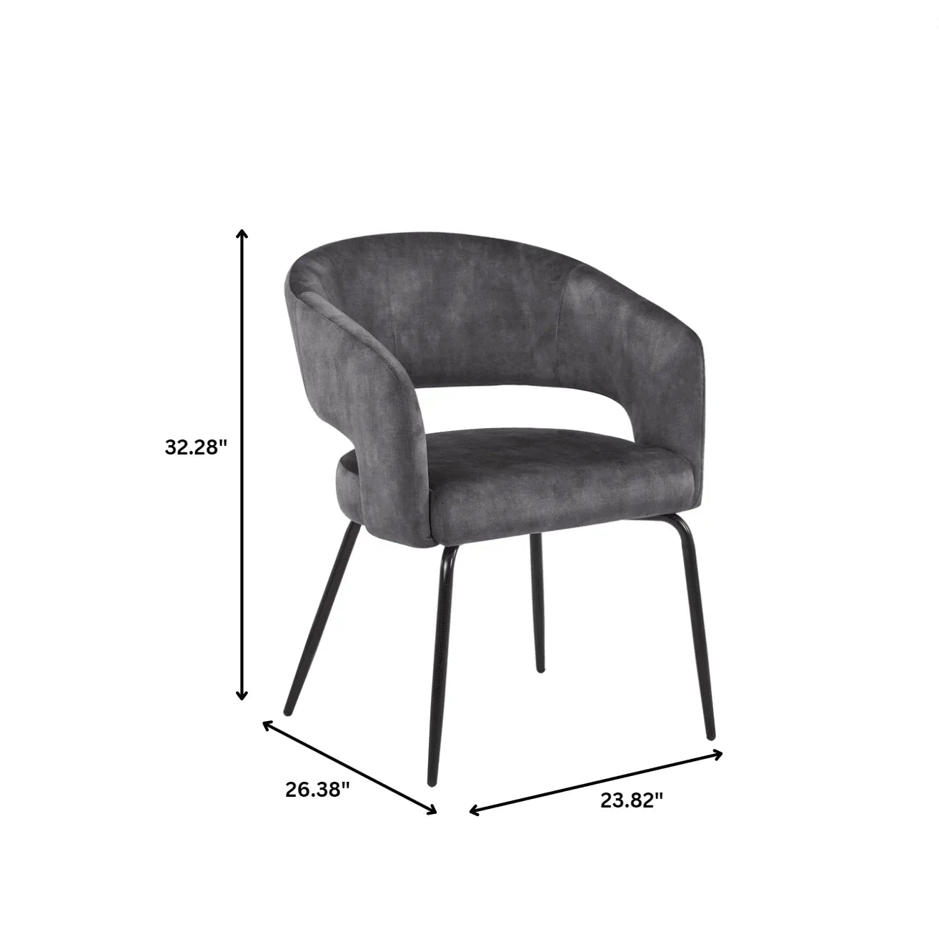 Gavin Dining Chair Upholstered in Leather/Velvet with Open Curved Backrest in Black Iron Set of 2 - Elax Furniture