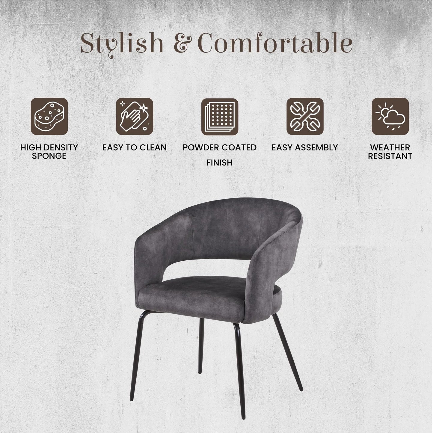 Gavin Dining Chair Upholstered in Leather/Velvet with Open Curved Backrest in Black Iron Set of 2 - Elax Furniture