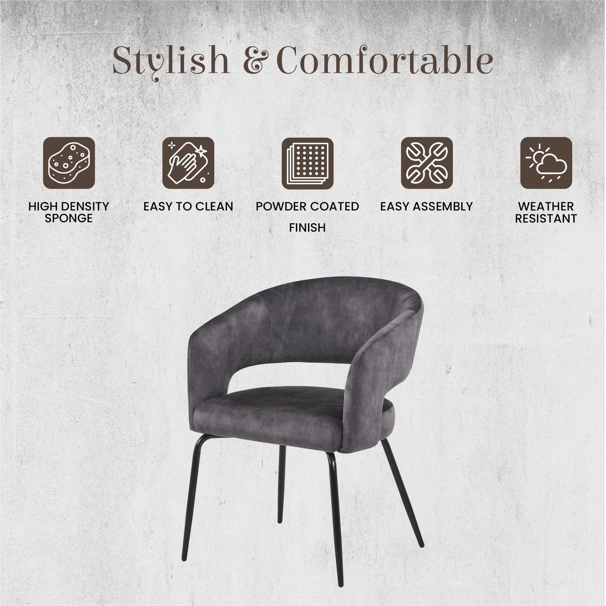 Gavin Dining Chair Upholstered in Leather/Velvet with Open Curved Backrest in Black Iron Set of 2 - Elax Furniture