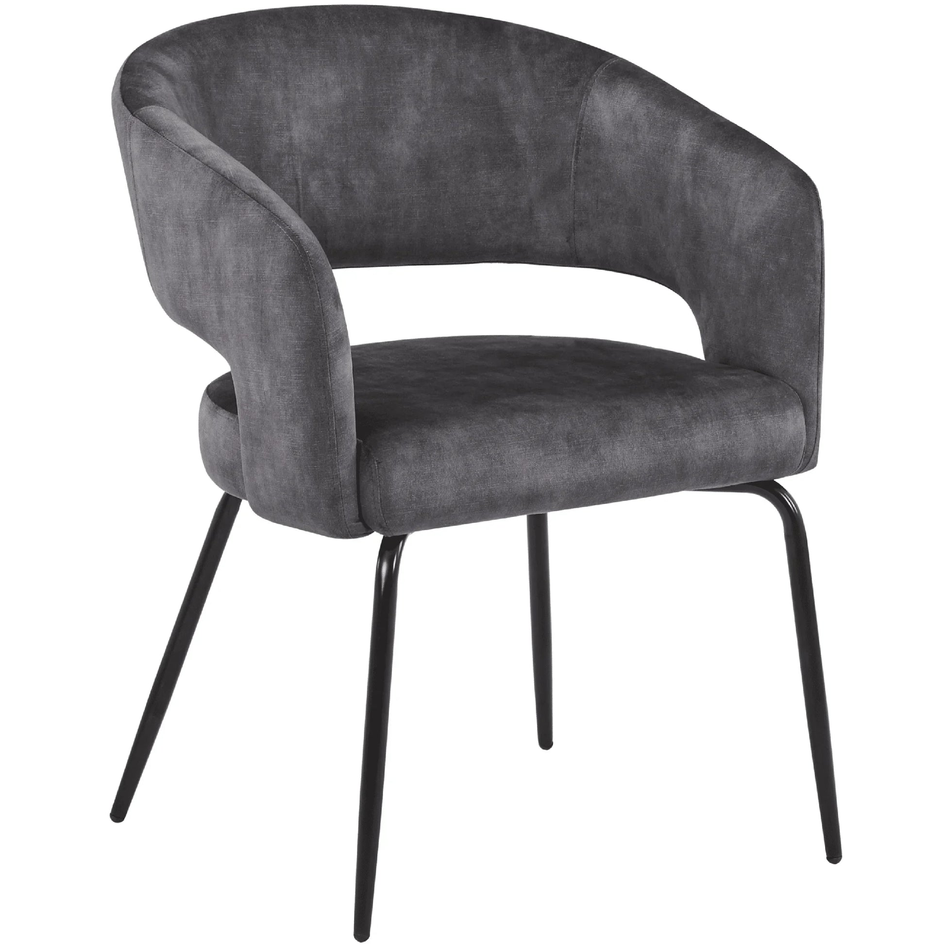 Gavin Dining Chair Upholstered in Leather/Velvet with Open Curved Backrest in Black Iron Set of 2 - Elax Furniture