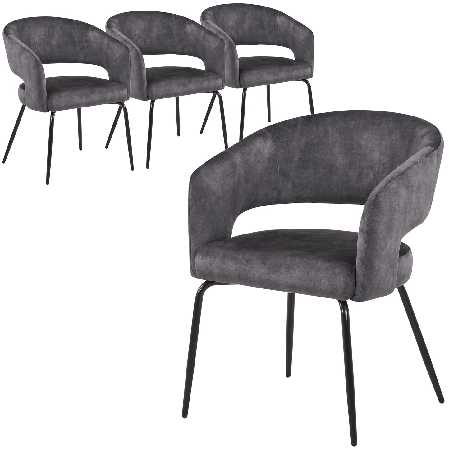 Gavin Dining Chair Upholstered in Leather/Velvet with Open Curved Backrest in Black Iron Set of 2 - Elax Furniture