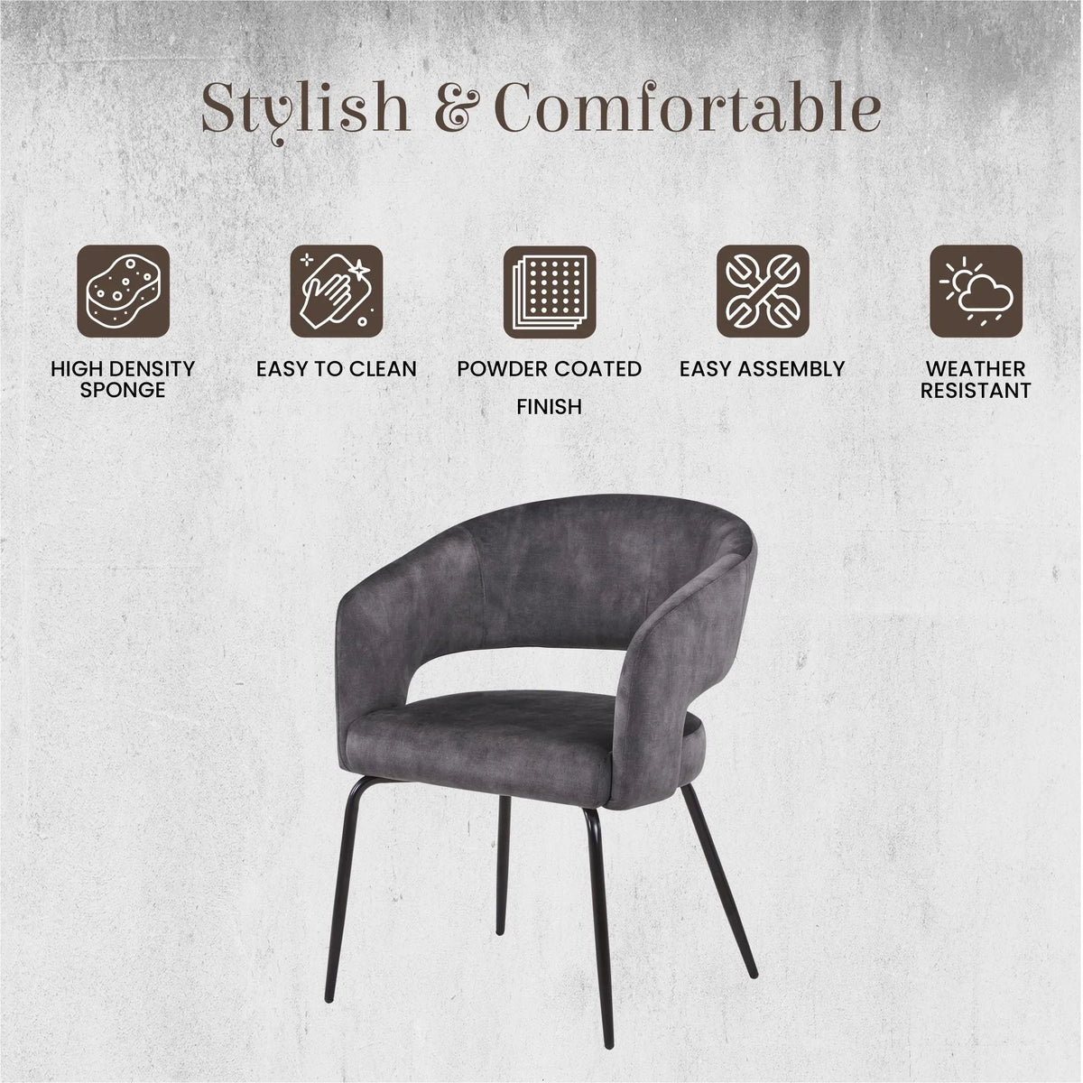 Gavin Dining Chair Upholstered in Leather/Velvet with Open Curved Backrest in Black Iron - Elax Furniture