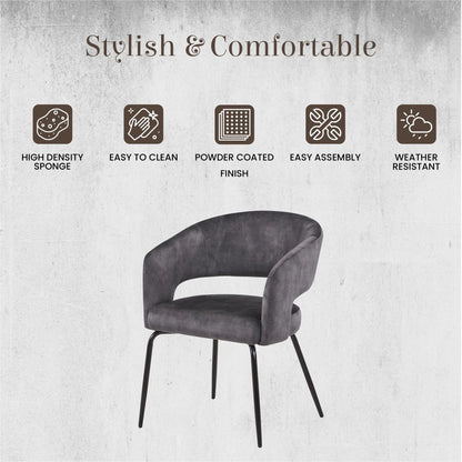 Gavin Dining Chair Upholstered in Leather/Velvet with Open Curved Backrest in Black Iron - Elax Furniture